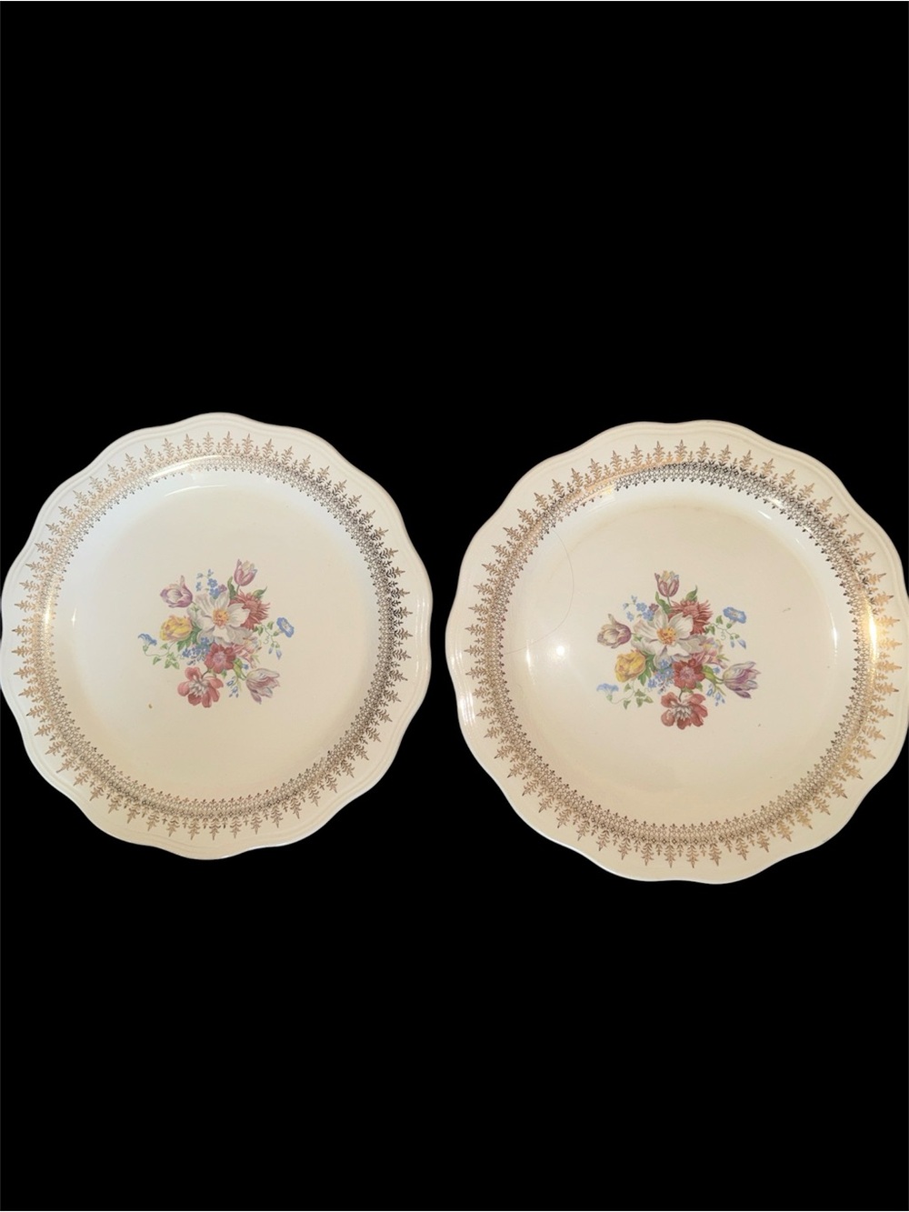 Vintage French Saxon Porcelain China Plates in 22k gold-Set of Two